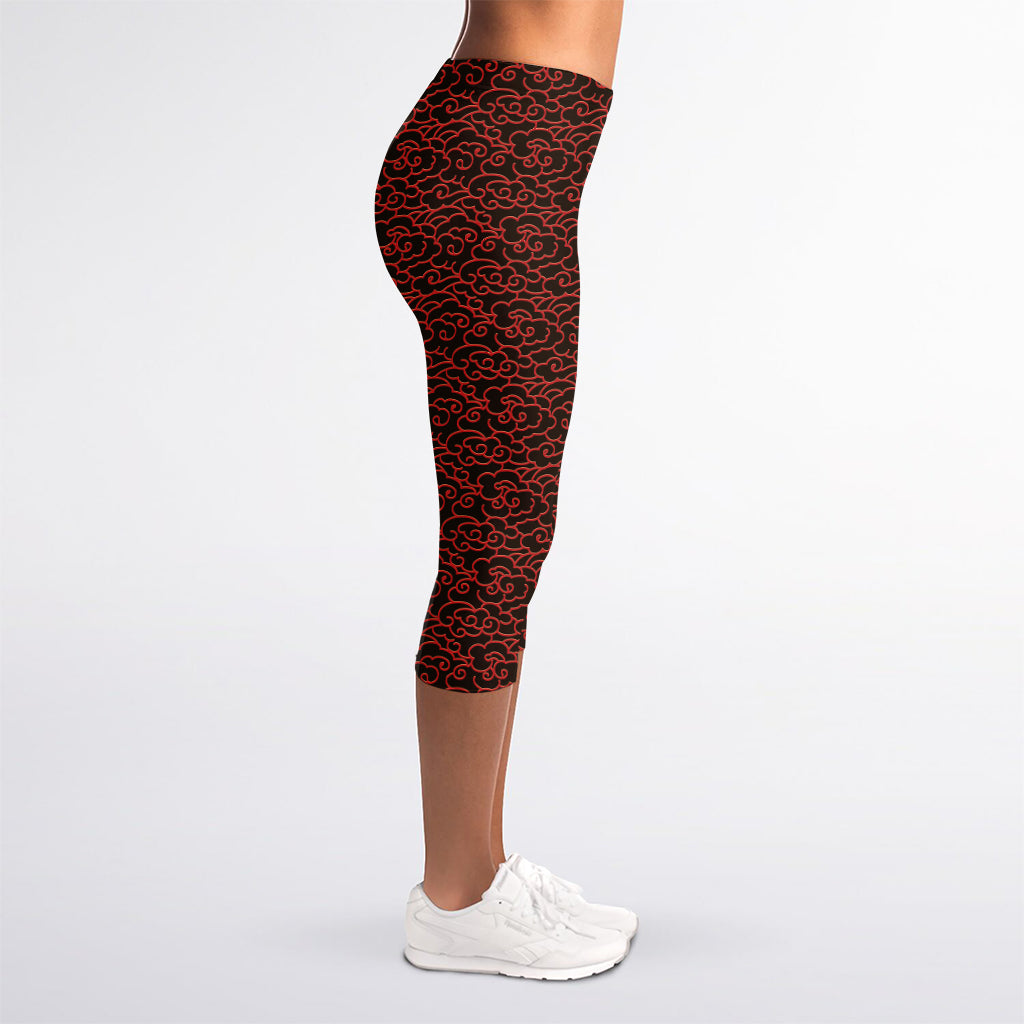 Chinese Cloud Pattern Print Women's Capri Leggings