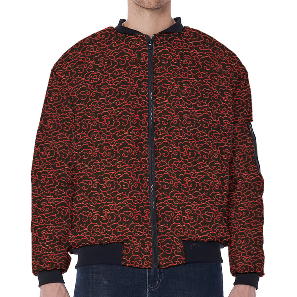 Chinese Cloud Pattern Print Zip Sleeve Bomber Jacket