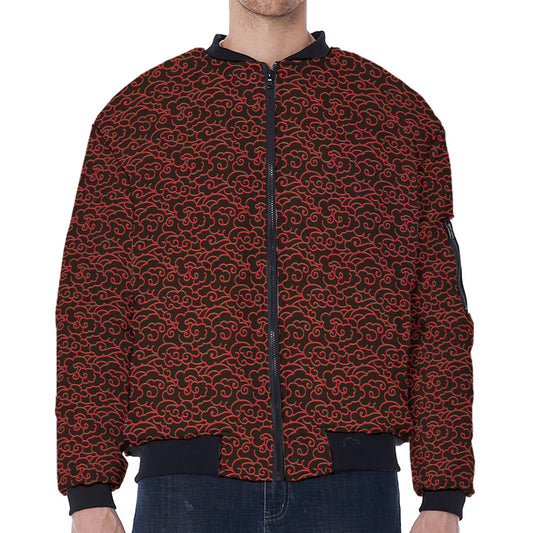 Chinese Cloud Pattern Print Zip Sleeve Bomber Jacket