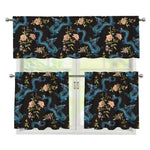 Chinese Dragon And Flower Pattern Print 3 Piece Kitchen Curtains