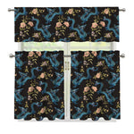 Chinese Dragon And Flower Pattern Print 3 Piece Kitchen Curtains