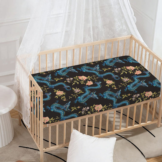 Chinese Dragon And Flower Pattern Print Baby Crib Sheet