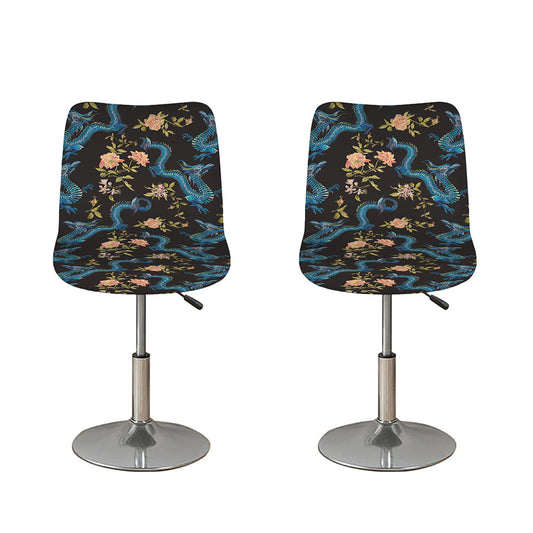 Chinese Dragon And Flower Pattern Print Bar Stool Covers
