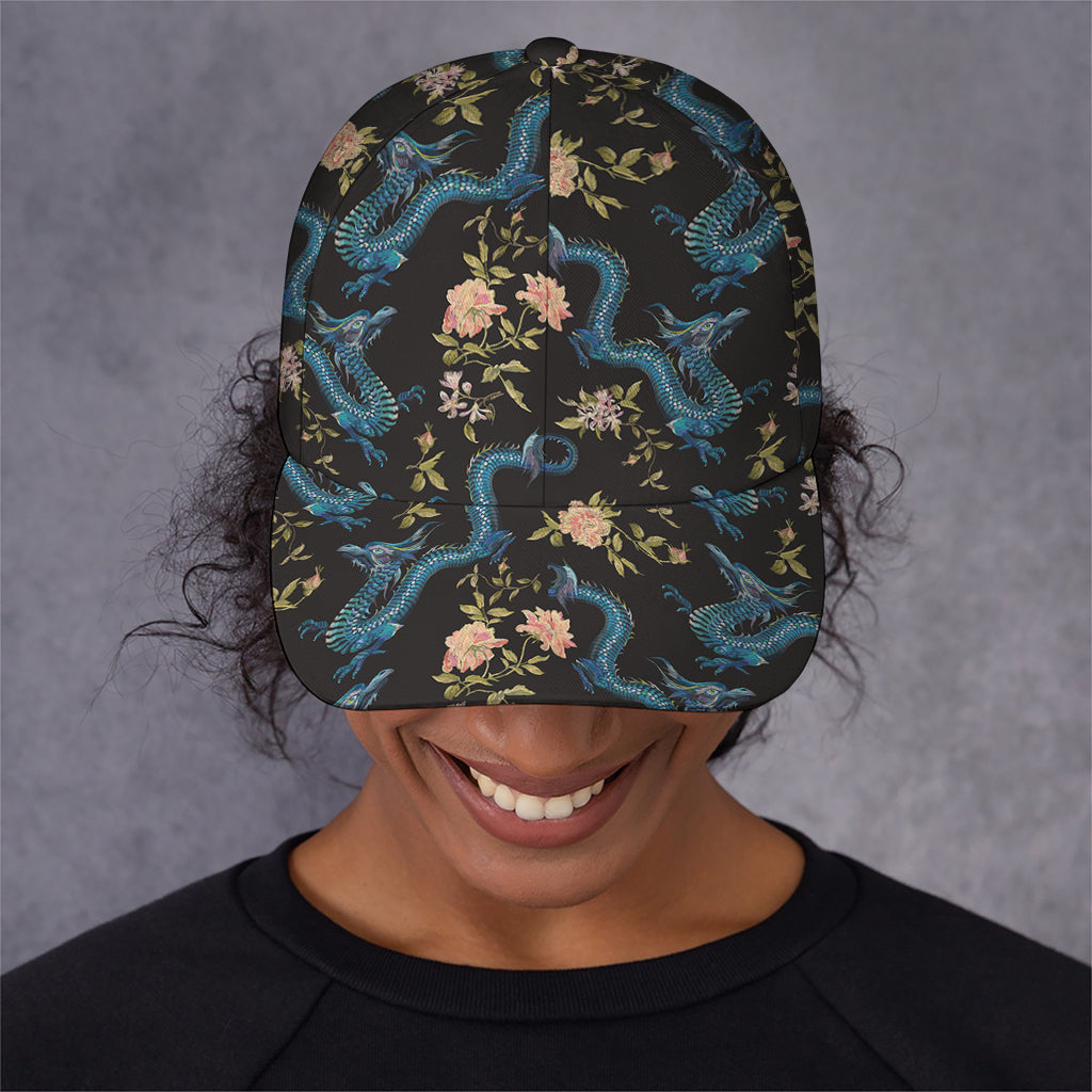 Chinese Dragon And Flower Pattern Print Baseball Cap
