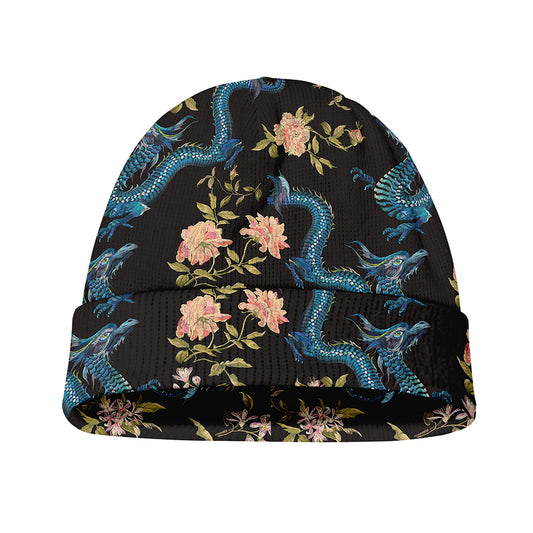 Chinese Dragon And Flower Pattern Print Beanie