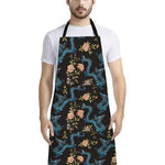 Chinese Dragon And Flower Pattern Print Bib Apron With Pocket