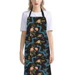 Chinese Dragon And Flower Pattern Print Bib Apron With Pocket