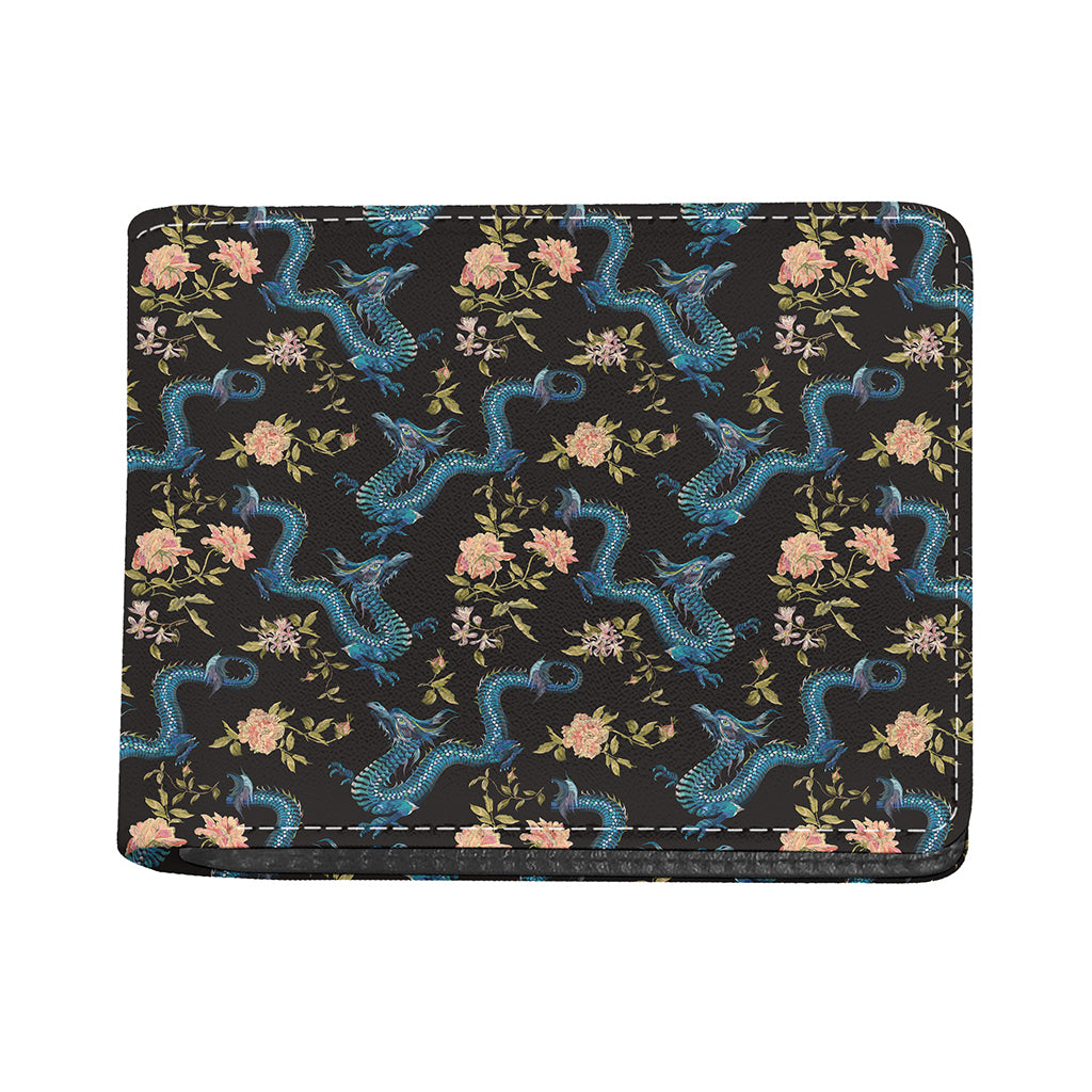 Chinese Dragon And Flower Pattern Print Bifold Wallet
