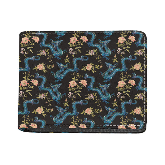 Chinese Dragon And Flower Pattern Print Bifold Wallet