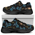 Chinese Dragon And Flower Pattern Print Black Chunky Shoes