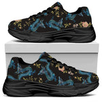 Chinese Dragon And Flower Pattern Print Black Chunky Shoes