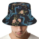 Chinese Dragon And Flower Pattern Print Bucket Hat