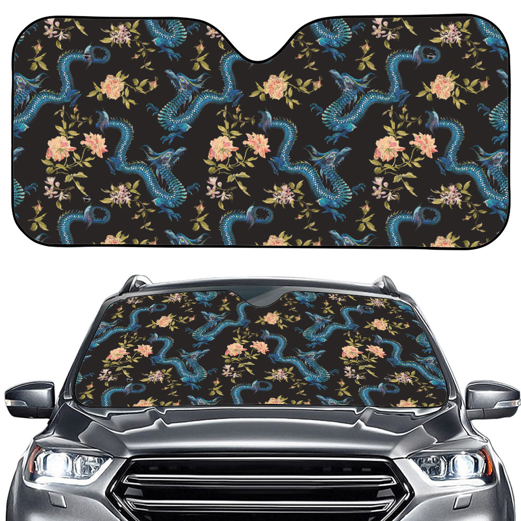 Chinese Dragon And Flower Pattern Print Car Windshield Sun Shade