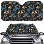 Chinese Dragon And Flower Pattern Print Car Windshield Sun Shade