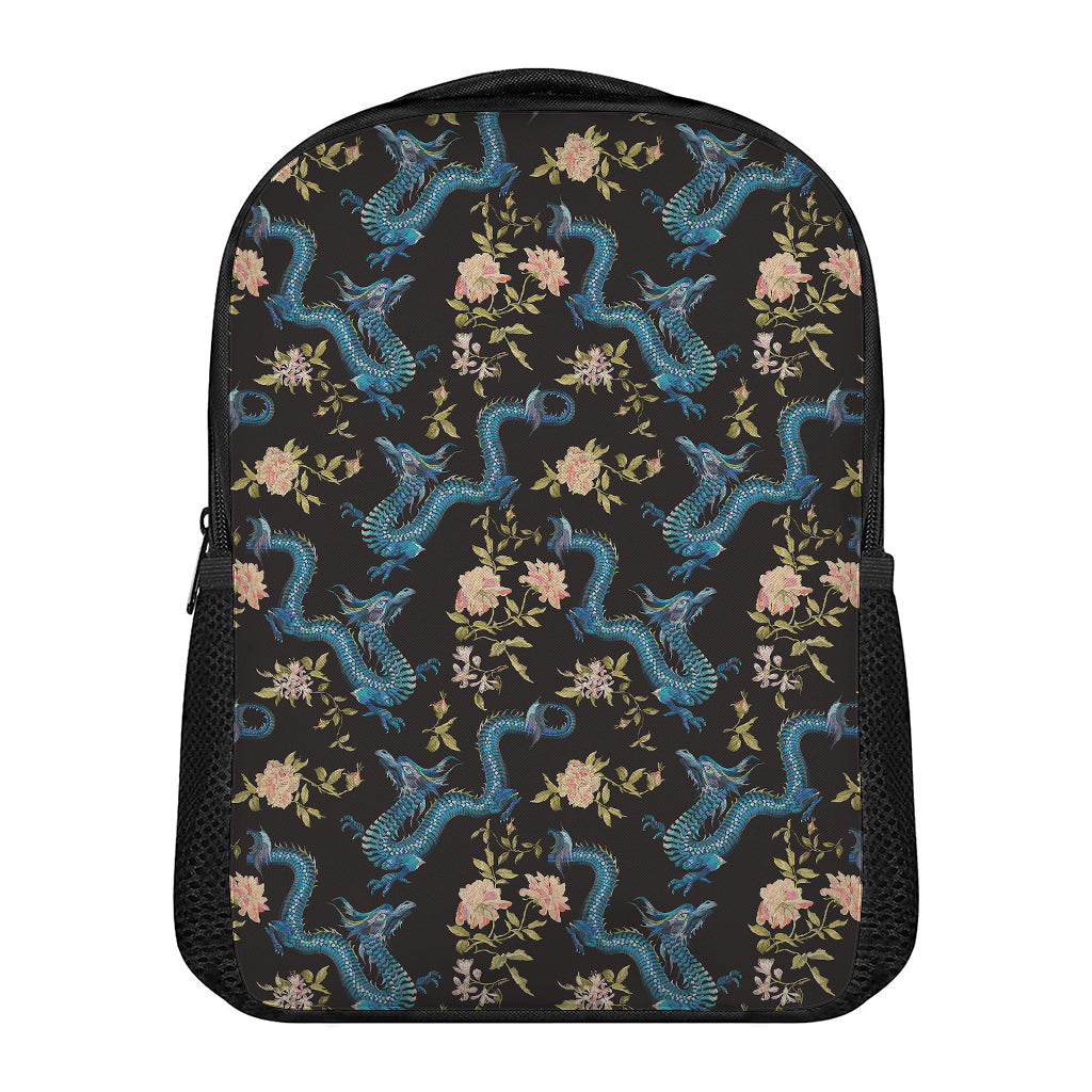 Chinese Dragon And Flower Pattern Print Casual Backpack