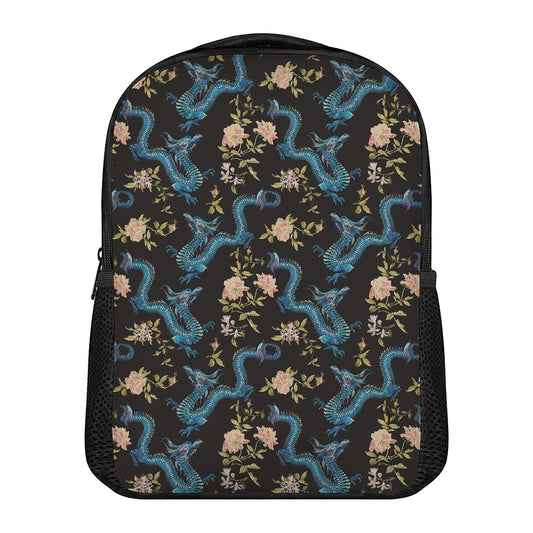 Chinese Dragon And Flower Pattern Print Casual Backpack