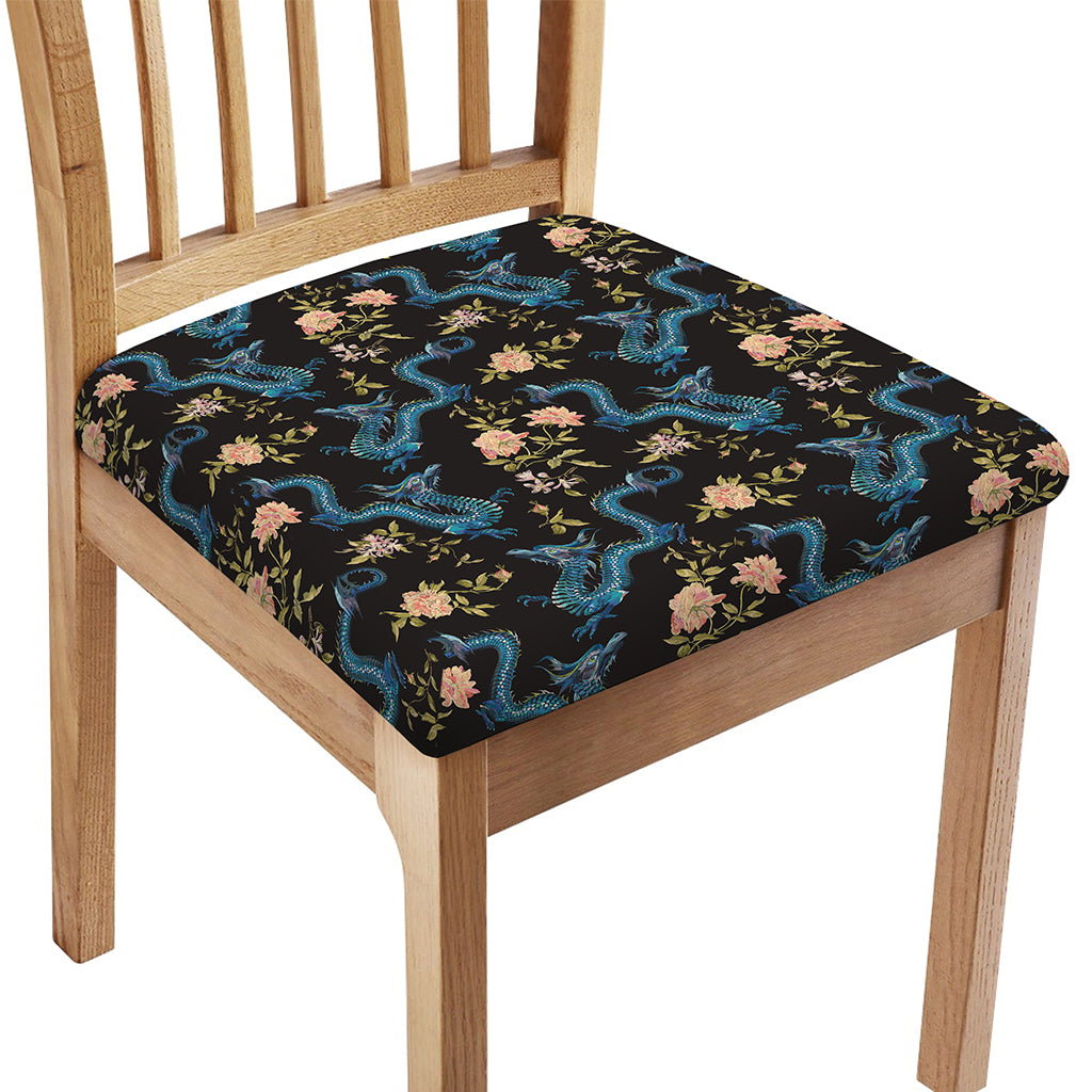 Chinese Dragon And Flower Pattern Print Chair Cushion Cover
