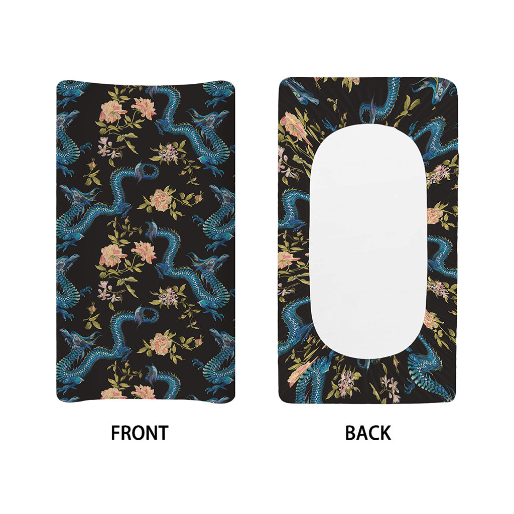 Chinese Dragon And Flower Pattern Print Changing Pad Cover