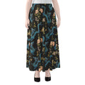 Chinese Dragon And Flower Pattern Print Chiffon Maxi Skirt