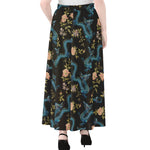 Chinese Dragon And Flower Pattern Print Chiffon Maxi Skirt