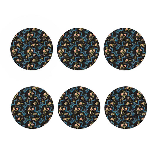 Chinese Dragon And Flower Pattern Print Coaster Set