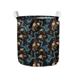 Chinese Dragon And Flower Pattern Print Collapsible Laundry Basket