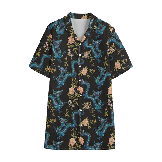 Chinese Dragon And Flower Pattern Print Cotton Hawaiian Shirt