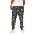Chinese Dragon And Flower Pattern Print Cotton Pants