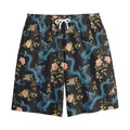 Chinese Dragon And Flower Pattern Print Cotton Shorts