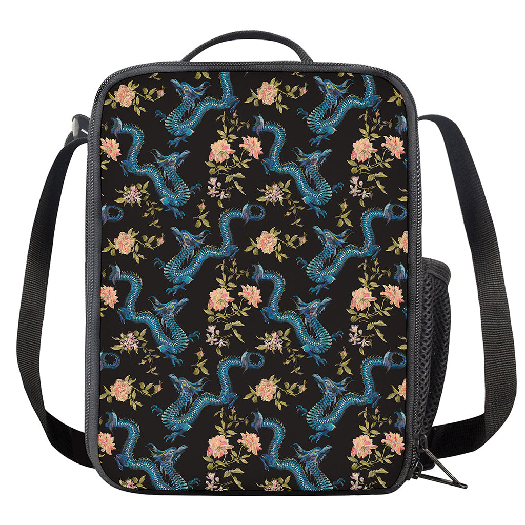 Chinese Dragon And Flower Pattern Print Crossbody Lunch Bag