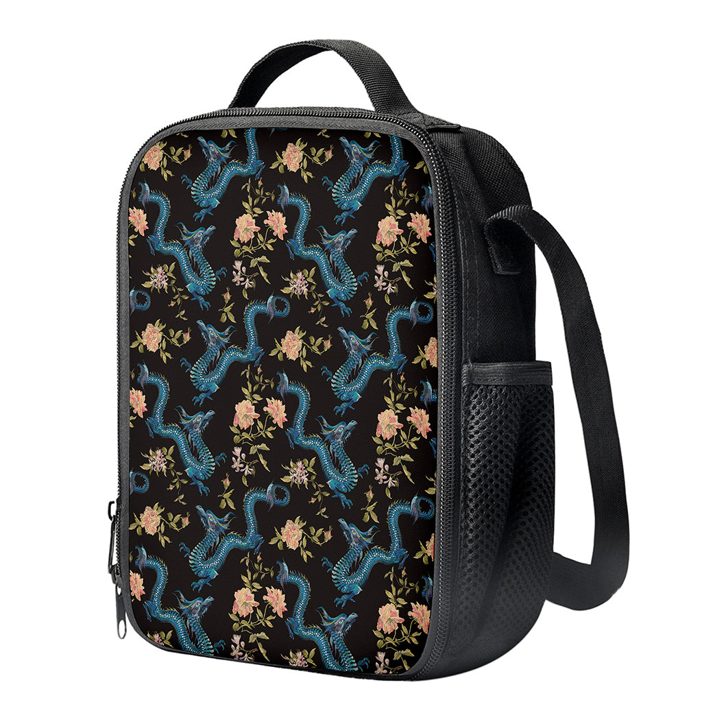 Chinese Dragon And Flower Pattern Print Crossbody Lunch Bag