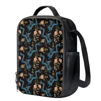 Chinese Dragon And Flower Pattern Print Crossbody Lunch Bag