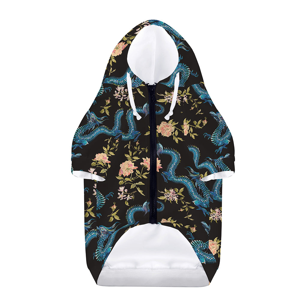 Chinese Dragon And Flower Pattern Print Dog Zip Up Hoodie