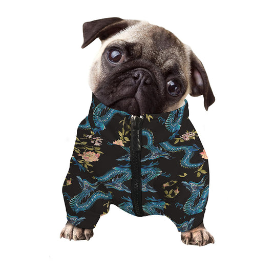 Chinese Dragon And Flower Pattern Print Dog Zip Up Jacket