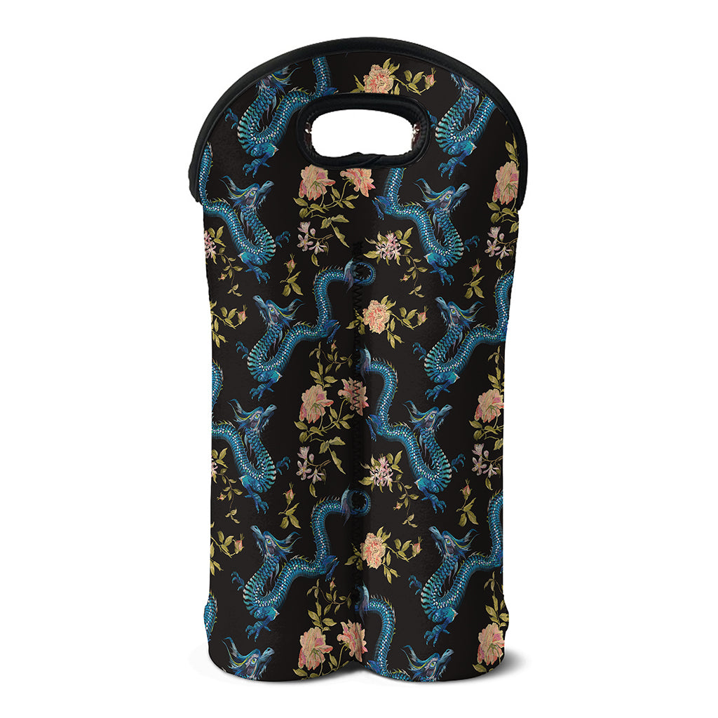Chinese Dragon And Flower Pattern Print Double Neoprene Wine Tote