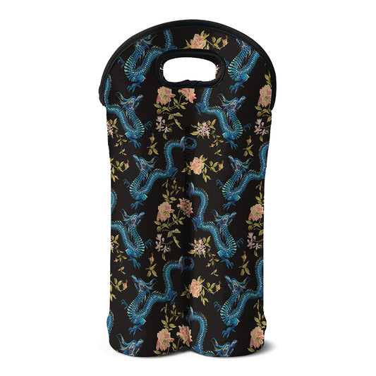 Chinese Dragon And Flower Pattern Print Double Neoprene Wine Tote