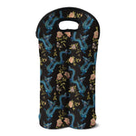 Chinese Dragon And Flower Pattern Print Double Neoprene Wine Tote
