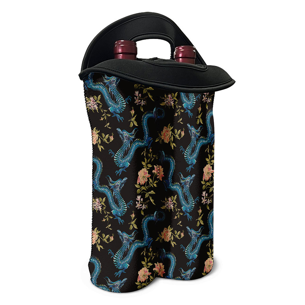Chinese Dragon And Flower Pattern Print Double Neoprene Wine Tote
