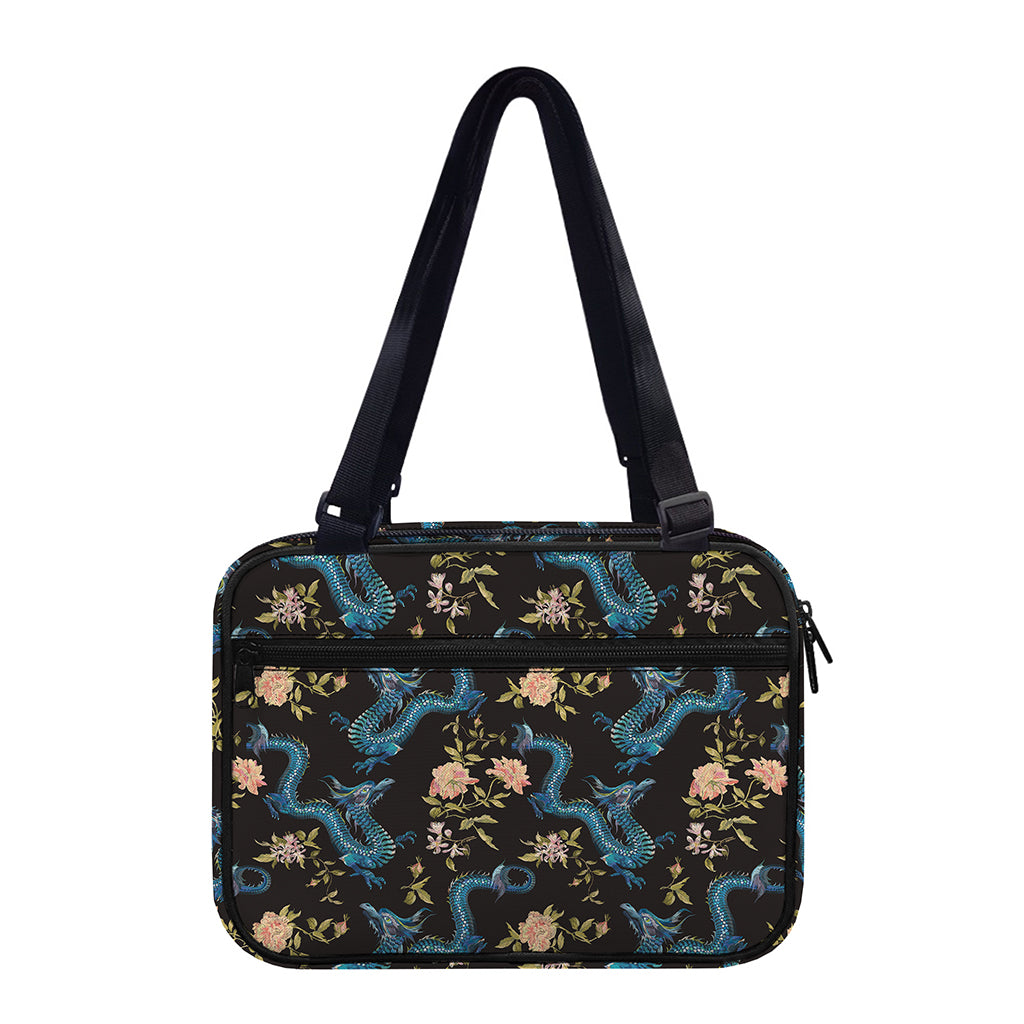 Chinese Dragon And Flower Pattern Print Double Strap Bible Bag