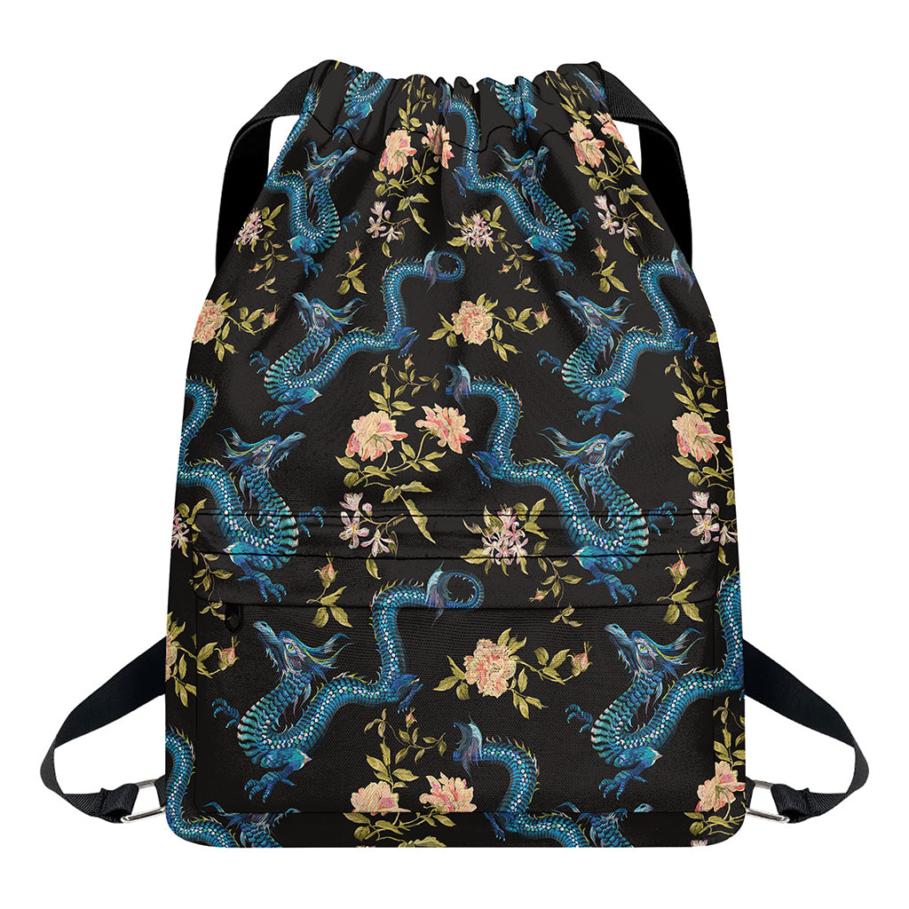 Chinese Dragon And Flower Pattern Print Drawstring Backpack