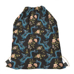 Chinese Dragon And Flower Pattern Print Drawstring Bag