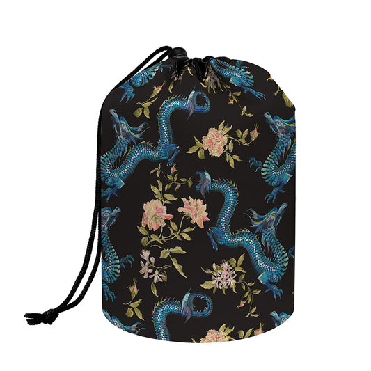 Chinese Dragon And Flower Pattern Print Drawstring Makeup Bag