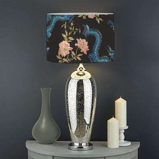 Chinese Dragon And Flower Pattern Print Drum Lamp Shade