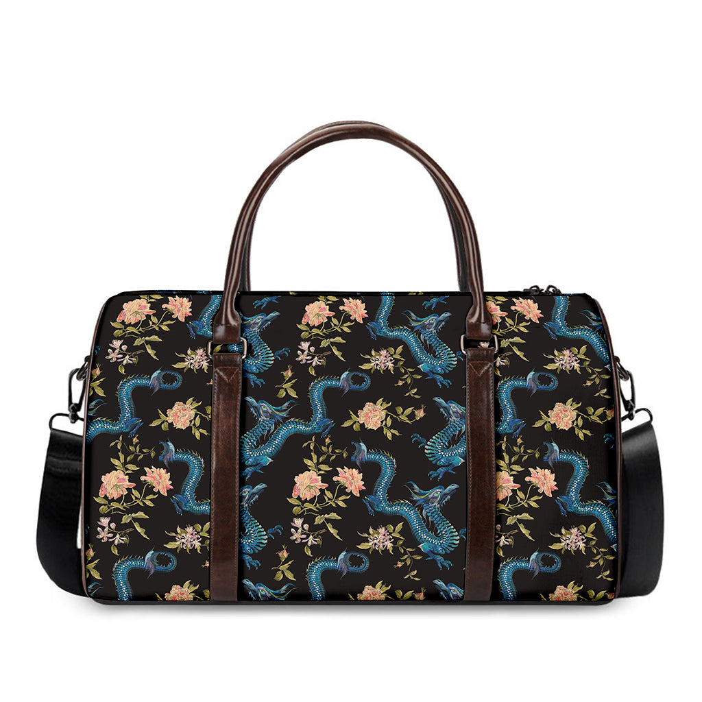Chinese Dragon And Flower Pattern Print Duffle Bag