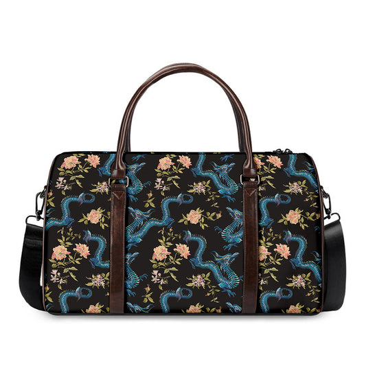Chinese Dragon And Flower Pattern Print Duffle Bag