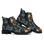 Chinese Dragon And Flower Pattern Print Flat Ankle Boots