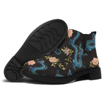 Chinese Dragon And Flower Pattern Print Flat Ankle Boots
