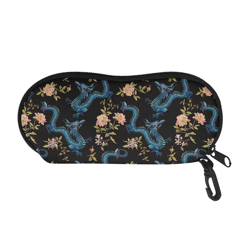Chinese Dragon And Flower Pattern Print Glasses Case
