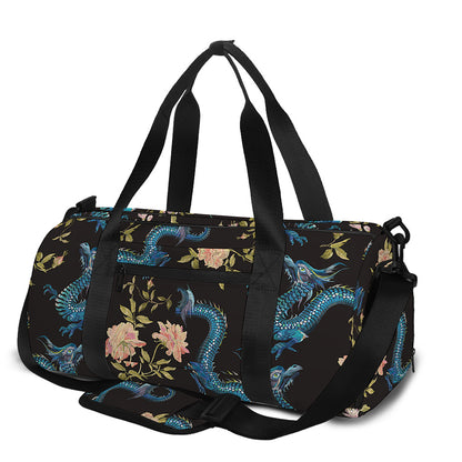 Chinese Dragon And Flower Pattern Print Gym Bag
