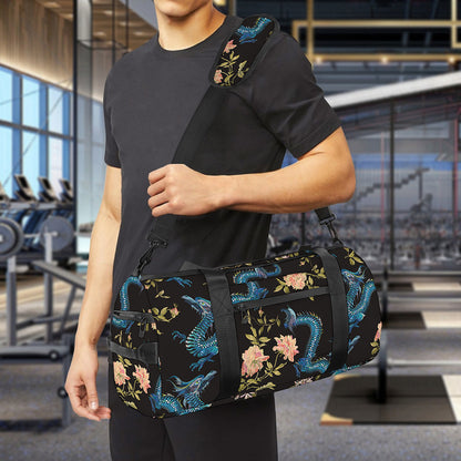 Chinese Dragon And Flower Pattern Print Gym Bag